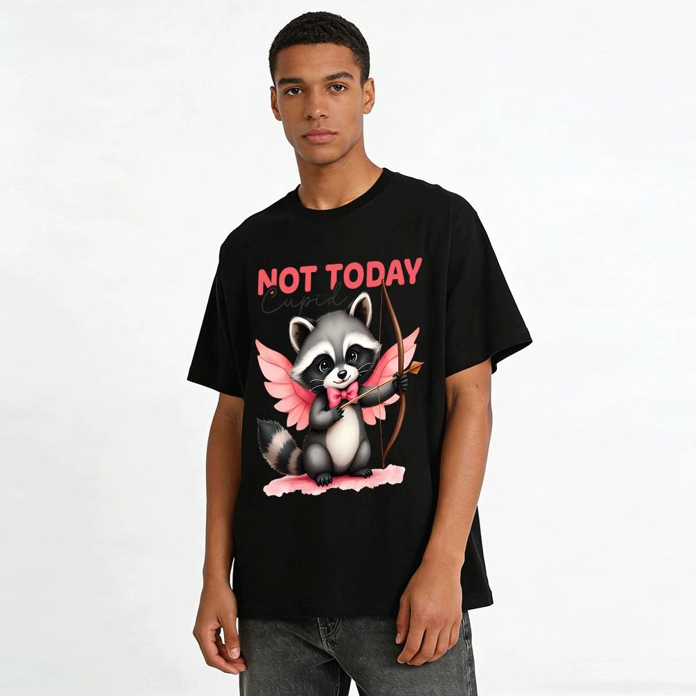 Not Today Cupid Cute Raccoon Print Casual Top Pure cotton T-shirt