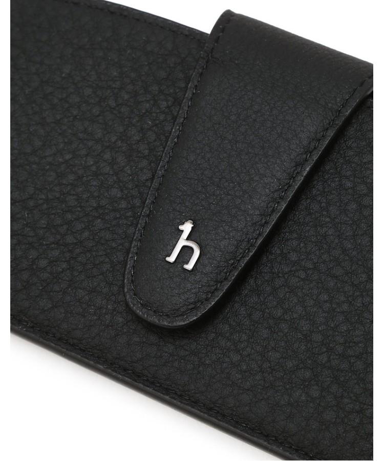 Hejiseumaenaegseseoli Black Logo Decorated Cowhide Glasses Case