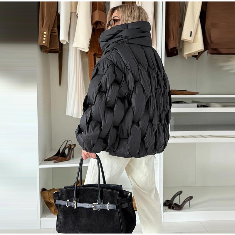 Stand-up Collar Zipper Rhombic Cotton-padded Jacket Women's Solid Color Winter Padded Jacket To Keep Warm Short Tops Colors To Choose From Jackets