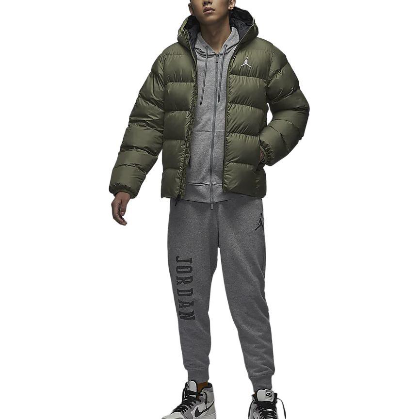 New Jordan Brooklyn Puffer Jacket Men's Medium Olive Green/Black FV7318-222
