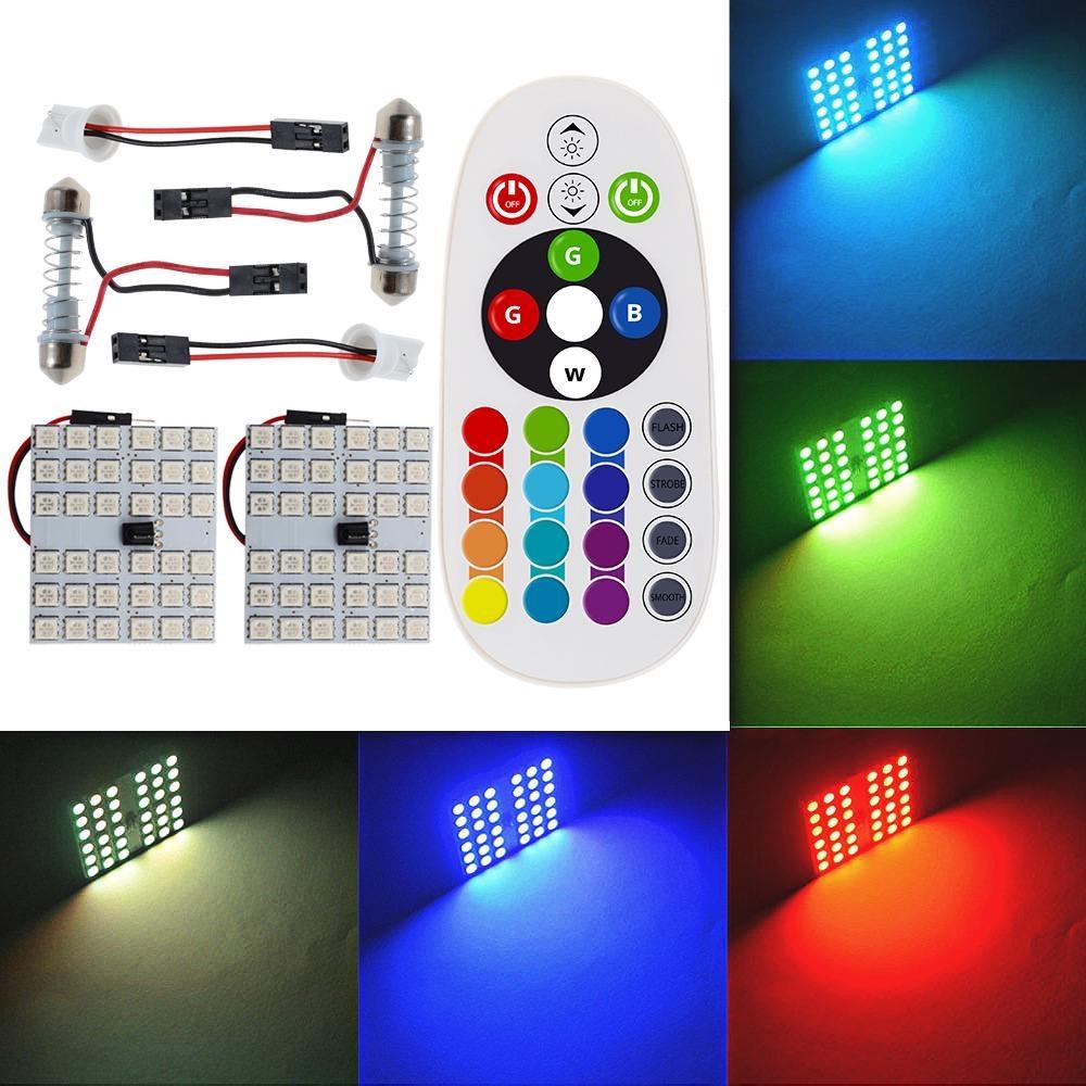 T10 RGB 12Led 15Led 24Led 36Led Car Led Remote Control Rgb Car Led Panel Interior Auto Lights Reading Dome Festoon BA9S Adapter DC 12v Light