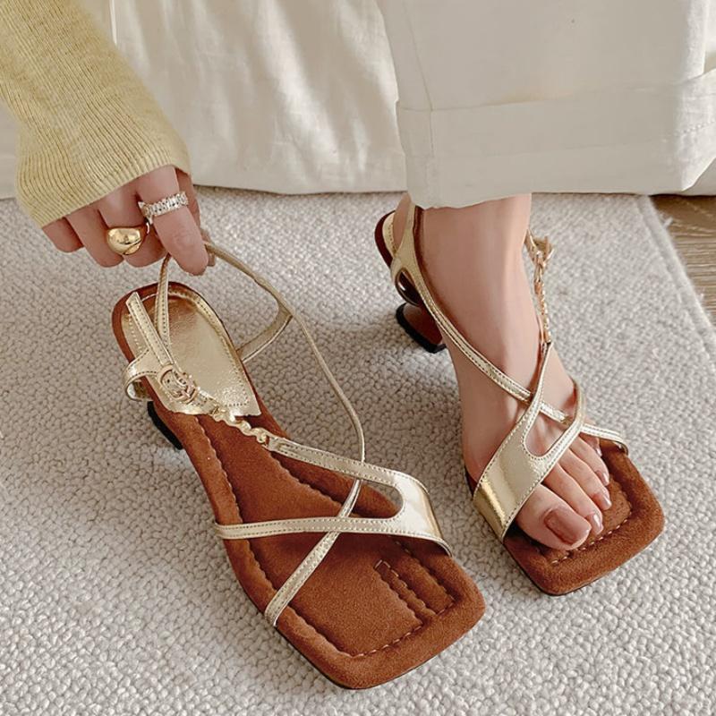 Fashion Women Square Toe High Heels Sandals 2025 Summer Fashion Designer Elegant Dress Sandals Party Gladiator Women Sandals