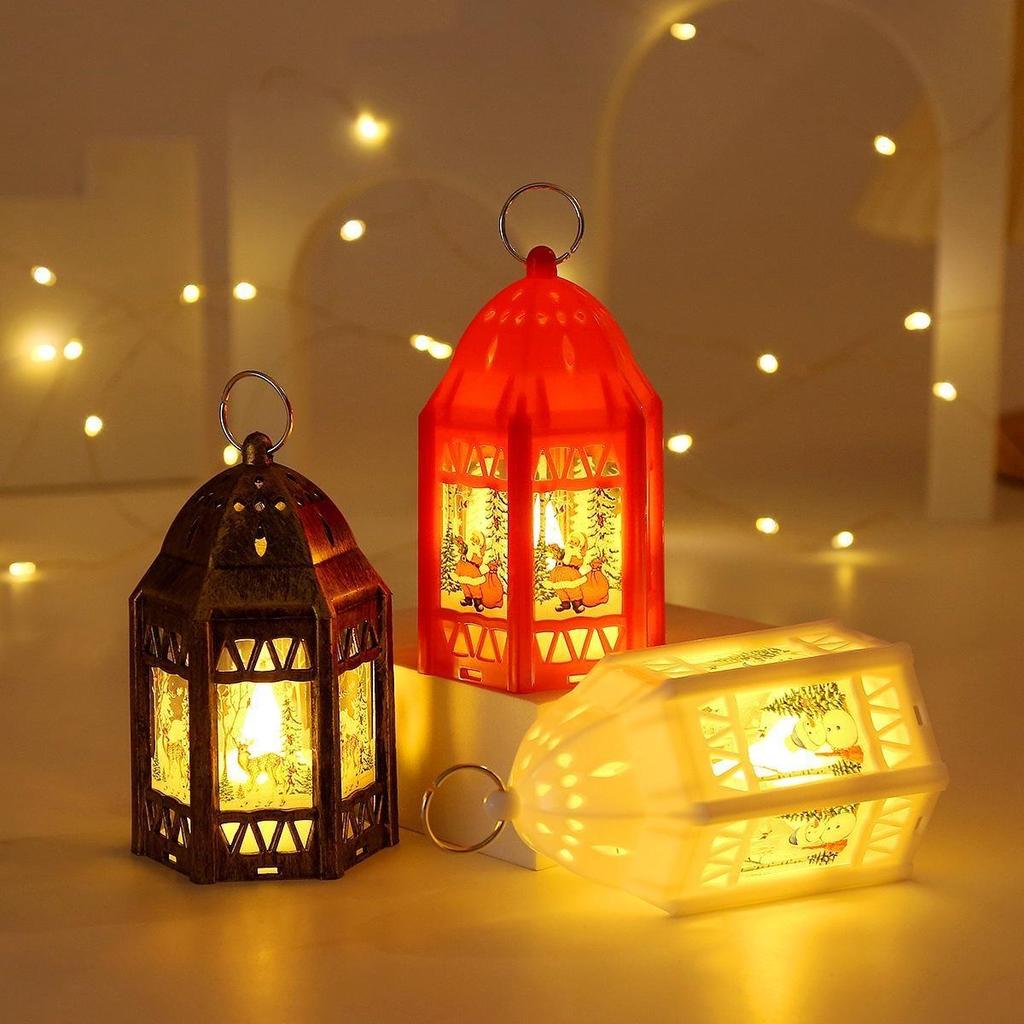 1 PCS Vintage Candle Lamp Christmas LED Night Lights Battery Powered Indoor Outdoor Hanging Lanterns Festive Party Decor