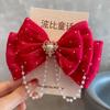 Pearl Bow Girl Headwear Mesh Velvet Hair Clip Party Girl Dance Hair Accessory Hair Clip Red Cute Little Girl Hair Accessories