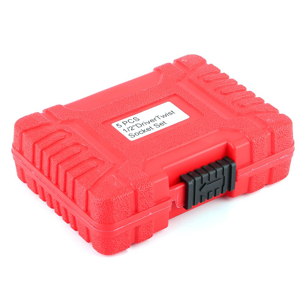 5 Piece Damaged Nut Removal Set, 1Celsius2 Inch Spiral Socket and Straight Bar for Removing Stuck Nuts with Plastic Box