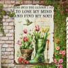 Vintage Metal Wall Art Sign Lose My Mind Find My Soul Rustic Garden Decor 8x12 Inch Floral Tulips Tin Plaque