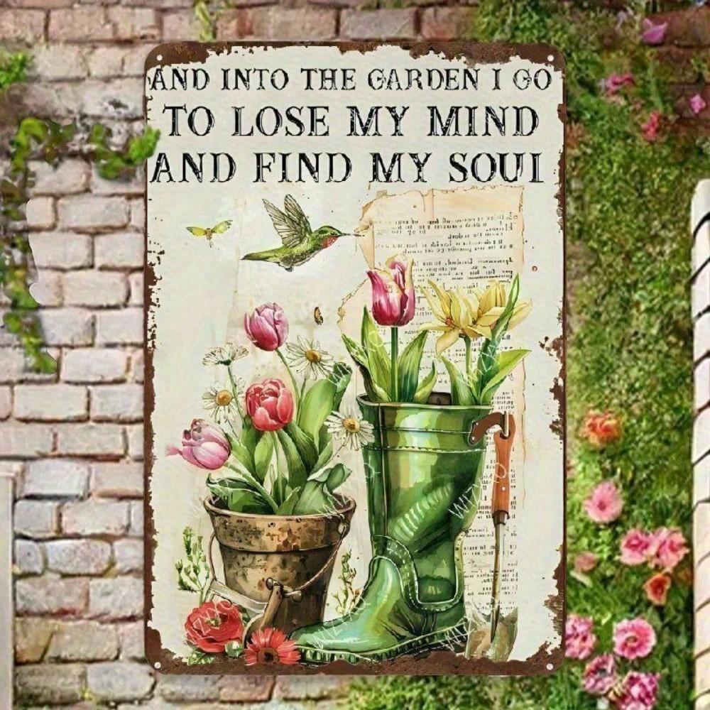 Vintage Metal Wall Art Sign Lose My Mind Find My Soul Rustic Garden Decor 8x12 Inch Floral Tulips Tin Plaque