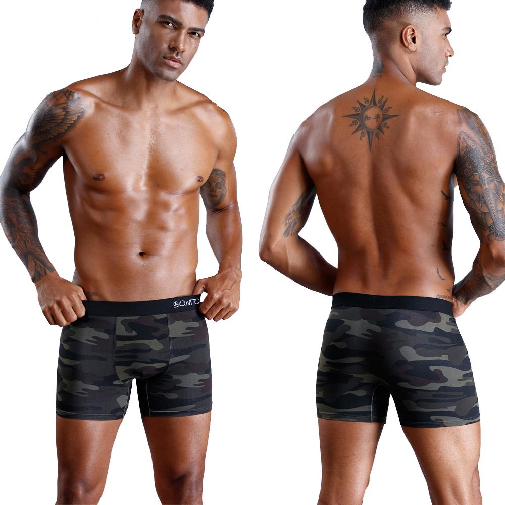 BONITOS 4pcs Cotton Men's Panties Pack Brand Boxer Shorts Man Camouflage Intimate Underpants