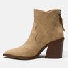 Chunky Wooden Heels Boots Woman Solid Leather Shoes Pointed Toe Wedges Botas Feminina Cowboy Ankle Bottes Chelsea Botines Mujer