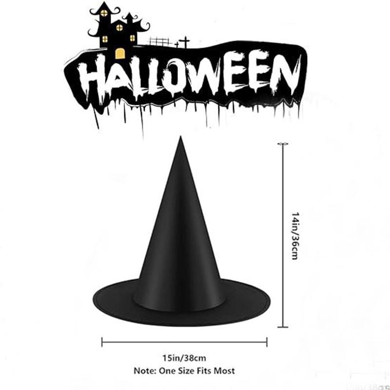 36cm 1Pcs 2025 Halloween Black Folds Witch Hat for Women Men Masquerade Party Carnival Costume Cosplay Props Halloween Decor