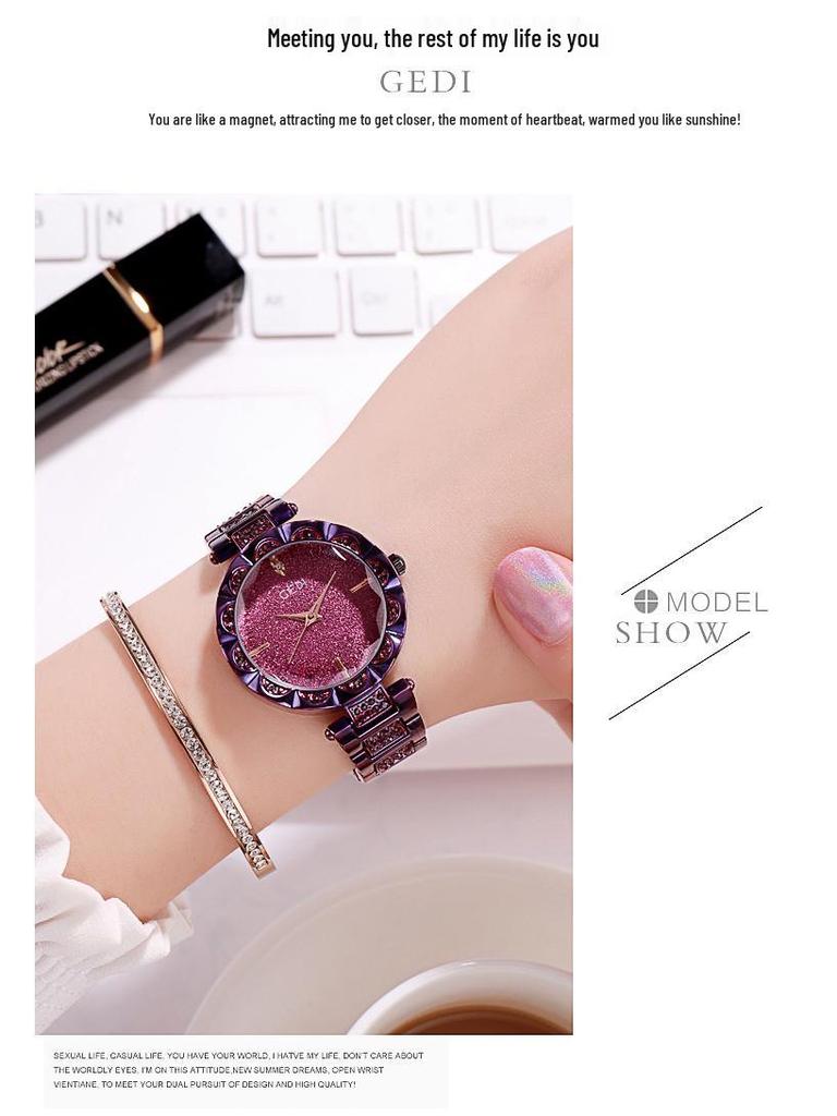 Gedi Women's High-End Starry Sky Quartz Wristwatch, Waterproof Alloy Design