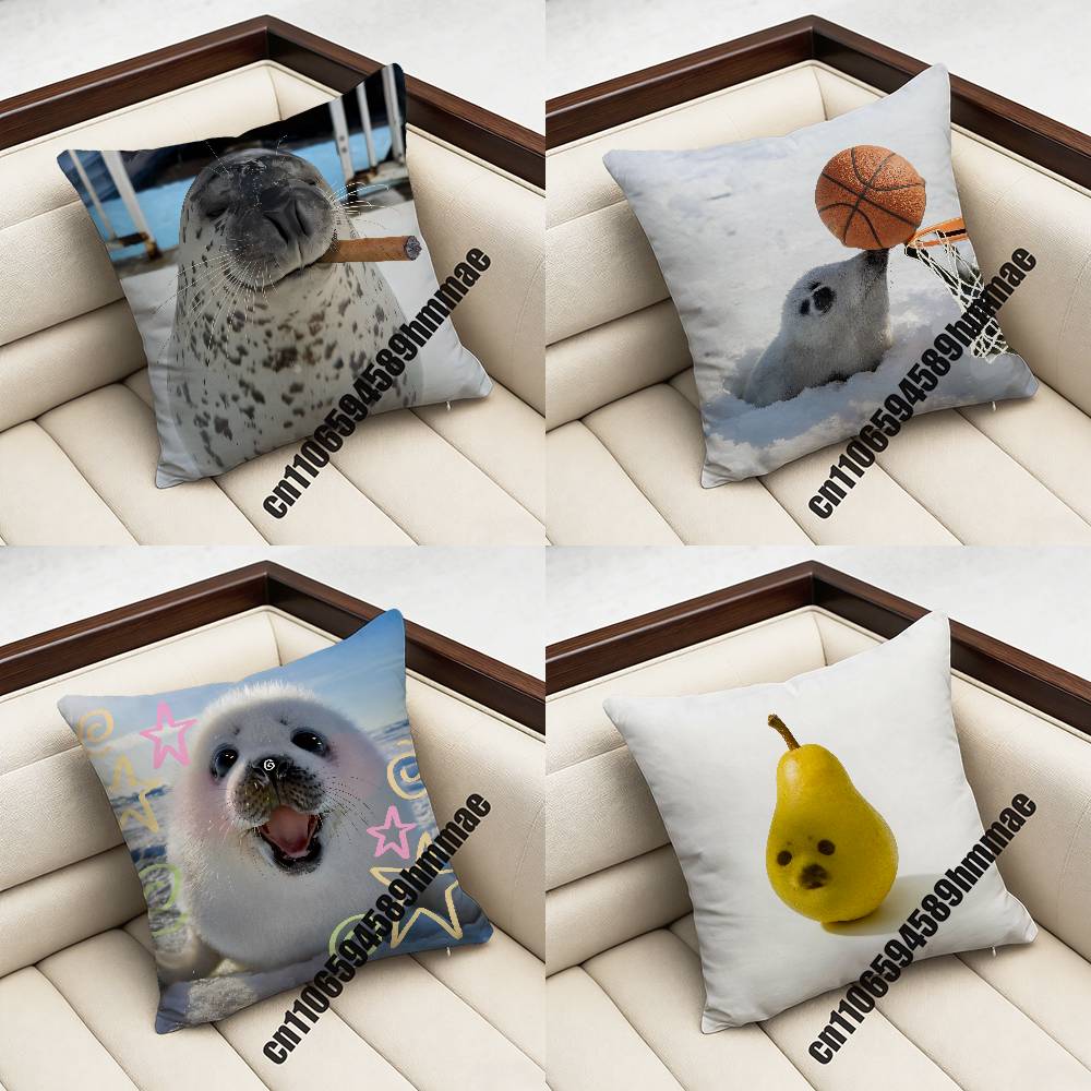 For Throw Pillow Case Sham 45X45Cm 35X35Cm Square Bedroom Seals Fruit Cute Seal Sea Meme Pillowcase Cushion Cover