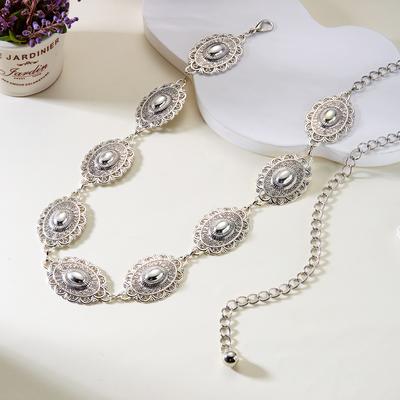 Fashion Vintage Oval Geometric Metal Waist Chain for Women Bohemian Versatile Dress Belt Belly Chain Body Jewelry Accessories
