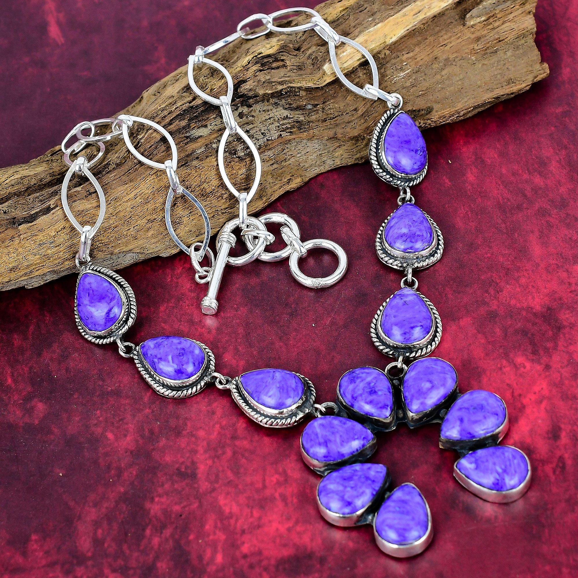 

Ожерелье с драгоценными камнями чароит, ожерелье из цельного серебра 925 пробы, ювелирные изделия ручной работы, ожерелье с драгоценными камнями по рождению