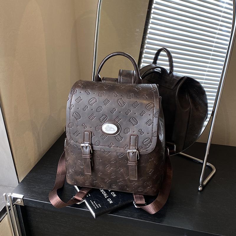 College Style Versatile Temperament Backpack Bag 2025 Fashion Embossed New Retro Women's Commuting Class Small Bag
