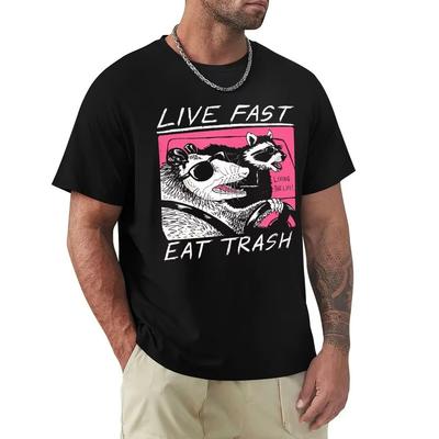 Live Fast_ Eat Trash T Shirt Harajuku Short Sleeve T-shirt 100% Cotton Graphics Tshirt Tops