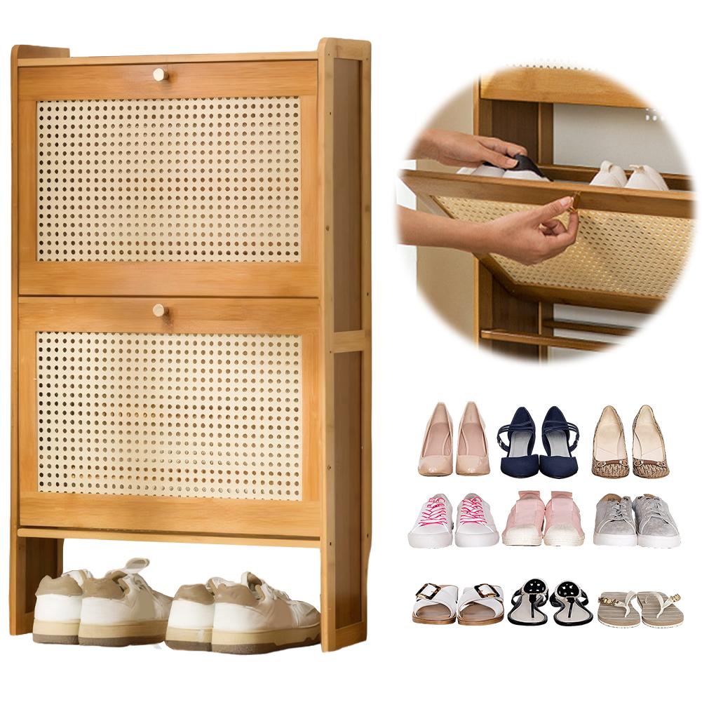 Slim Shoe Cabinet with 2 Flip Drawers Shoes Storage Organizer Adjustable Shelves Rack for Hallway Living Room Or Bedroom