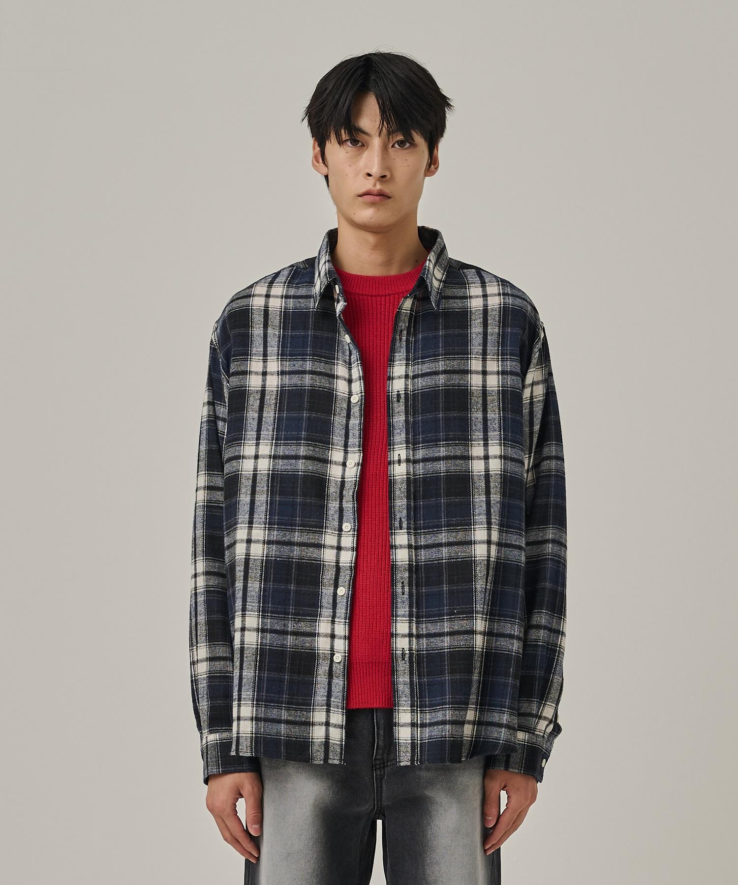 Analog Mood Flannel Semi-Check Shirt (Navy) Free