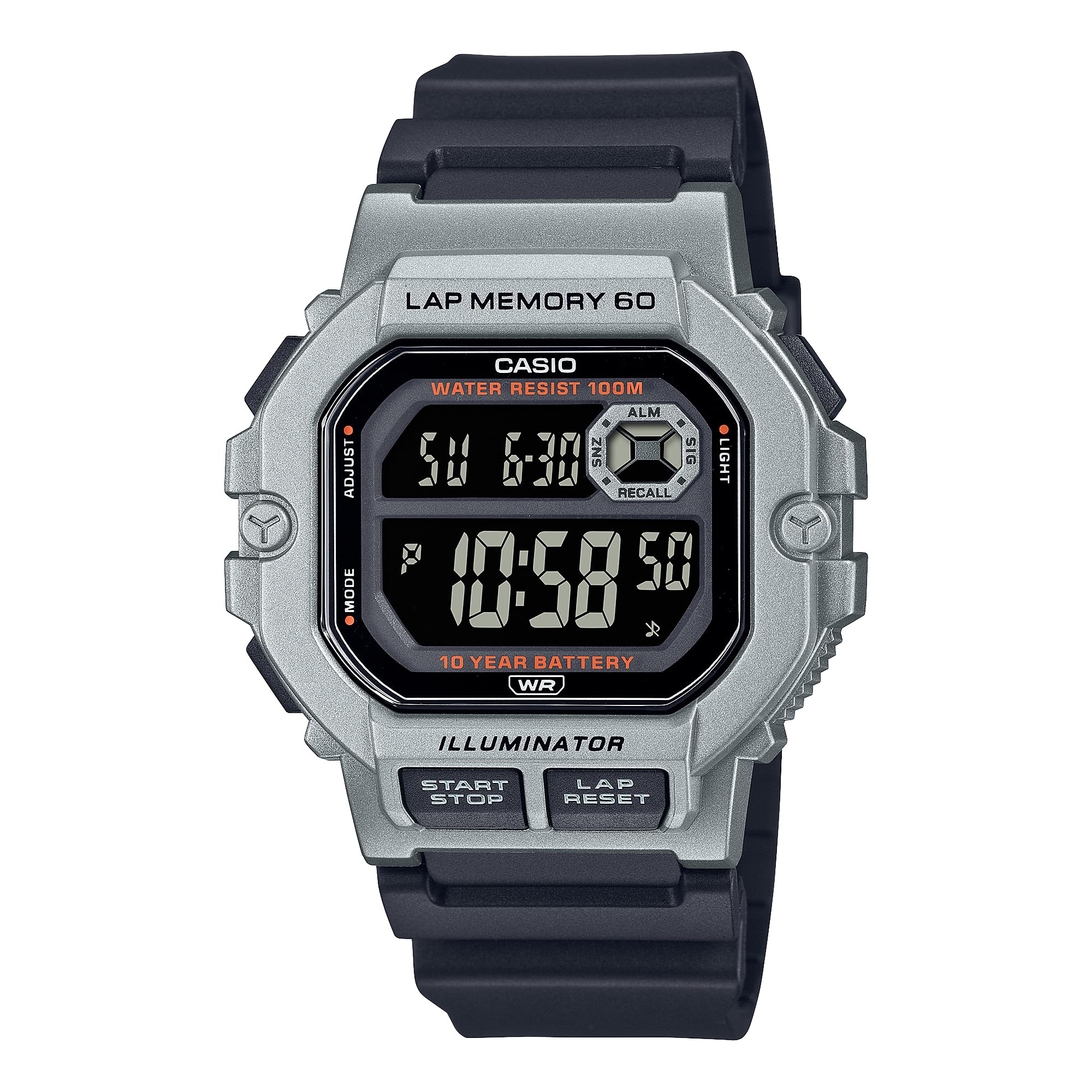 

Casio Square Digital Watch WS-1400H Sports Running Jogging Lap Memory 60 Silver