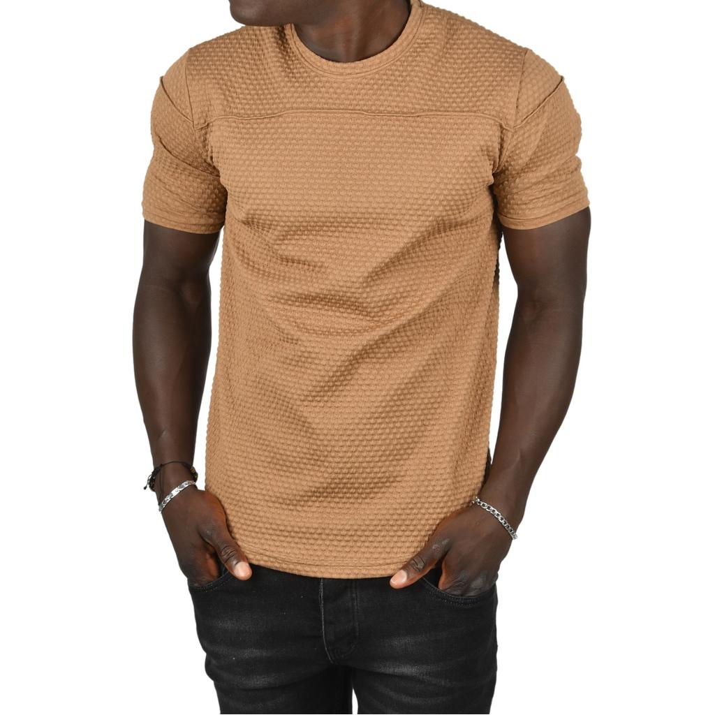 DeepSEA Front Pleated Embossed Dot Patterned Waffle Fabric T-Shirt 2403207