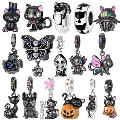 Original Copper Black Cat Beads Dangle Charms Fit Women Diy Bracelet Charms Boutique Necklace Pendant Gift