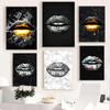 Modern Golden Lips Dollar Money Poster Print Wall Art Luxury Art Canvas Painting Abstract Pictures for Living Room Home Decor No Frame
