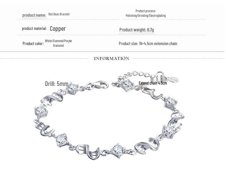 Weihua Temperament Women's Silver-Plated Amethyst Bracelet with Red Bean Charm