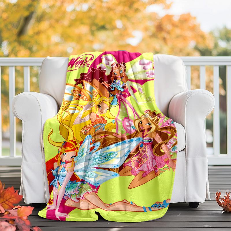 1pc W-Winx Club Theme Blanket - Digital Print, Polyester, Cozy for All Seasons, Perfect for Outdoor, and Travel