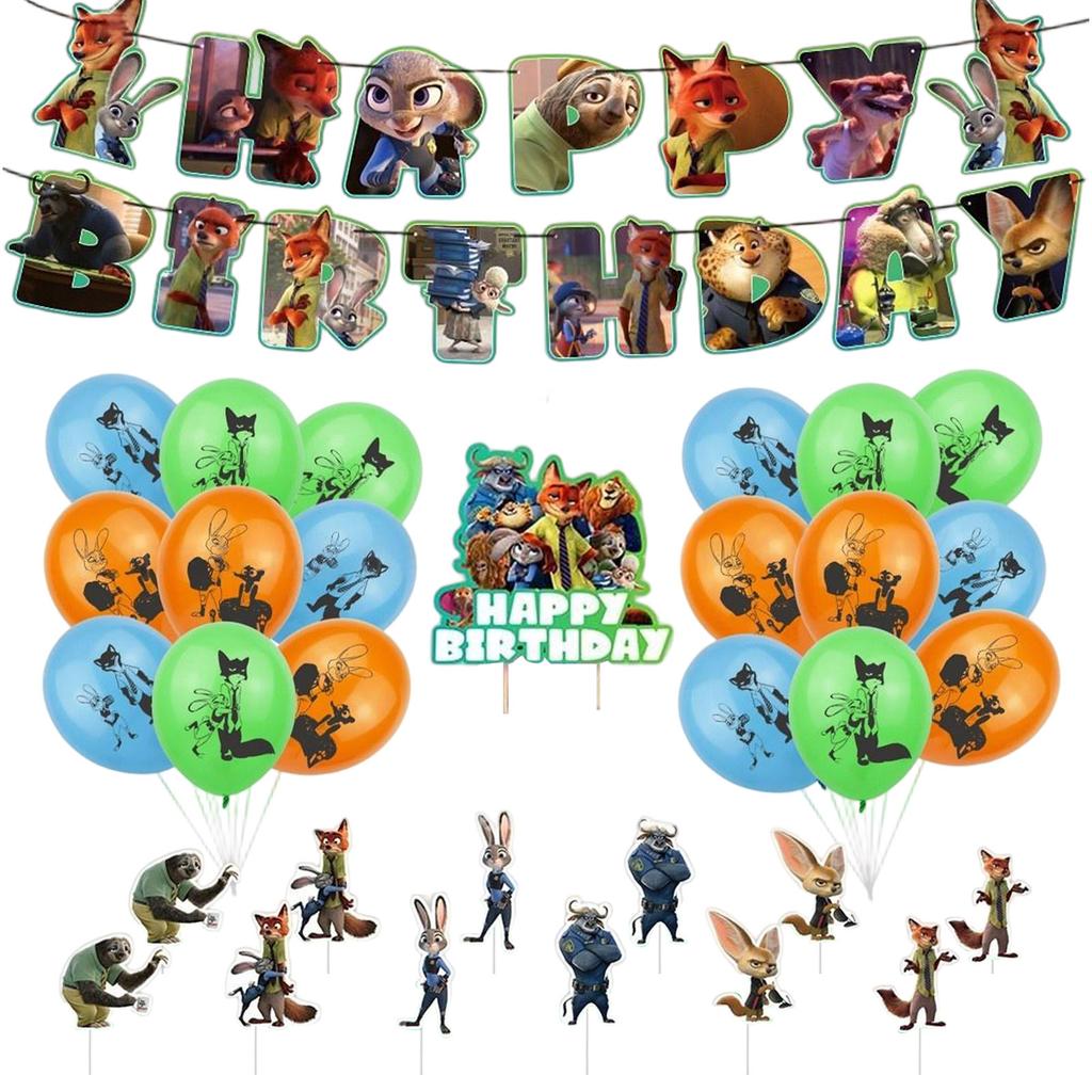 Birthday Theme Party Decoration Banner Pull Flag Cake Flag Balloon- Set