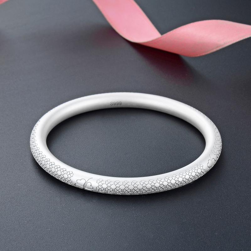 Four Leaf Clover Silver Bracelet for Women S999 Pure Silver Closed Mouth Ancient Method Inheritance Foot Silver Bracelet Plain Ring Matte Bracelet