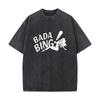 Bada Bing Retro Typografie Ontwerp Verweerd Vervaagd Ruimvallende Streetwear Tops voor Park Hangouts