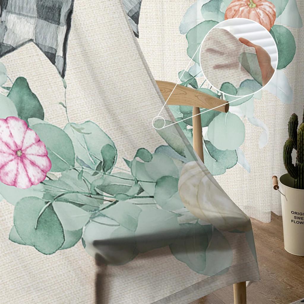 Höst Thanksgiving Eucalyptus Pumpa Sovrum Transparent skira Gardiner Semesterdekoration Fönster Voile Tyll Gardin