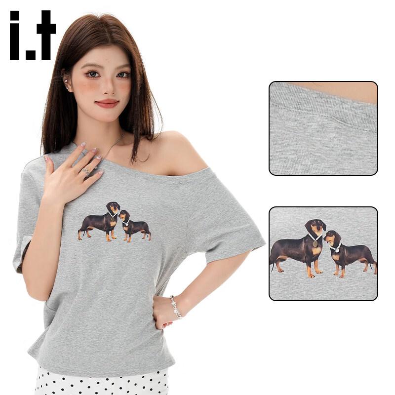CHOCOOLATEit Dog Print Off-Shoulder T-Shirt XL