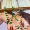 Vintage-Inspired Clover Green Agate Pull-Chain Bracelet Set With Earrings Necklace Women