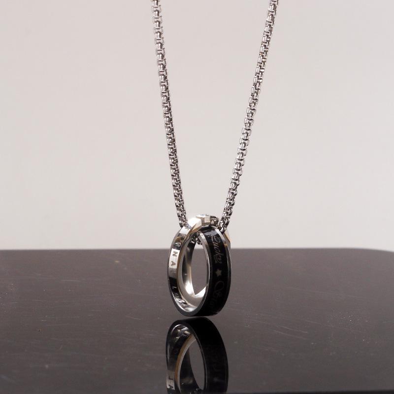 

Men s Hip Hop Titanium Steel Pendant Necklace - Versatile, Fade-Resistant Sweater Chain for Boys Eternal Ring Clasp/Titanium Steel Chain 60cm