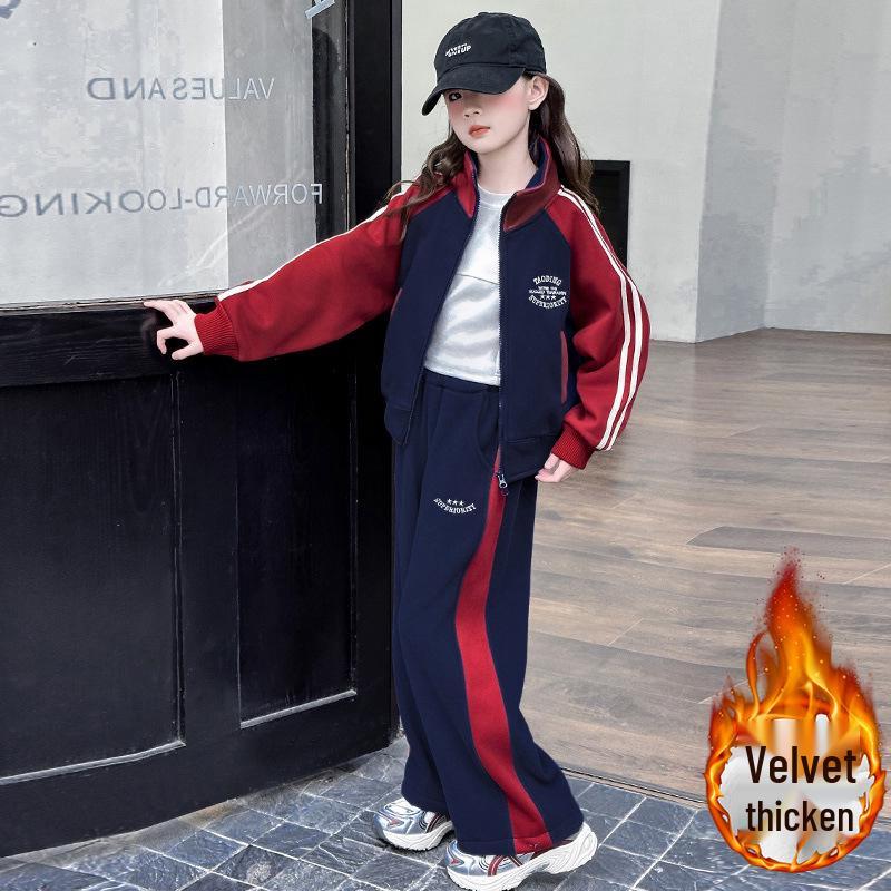 Ensemble Veste Doublée Polaire pour Filles & Pantalon Large - Manches Longues, Col Montant, Idéal pour l'École ou le Sport.