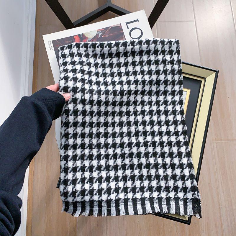 Women's Faux Cashmere Plaid Scarf - Korean Style, Thick & Warm Autumn/Winter Shawl