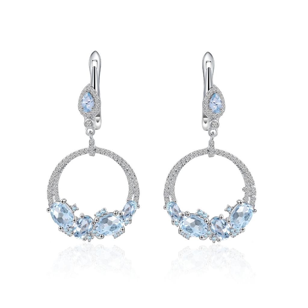 Boucles d'oreilles créoles de style célébrité Internet de style européen et américain boucles d'oreilles topaze naturelle boucles d'oreilles en argent sterling S925 avec pierres précieuses