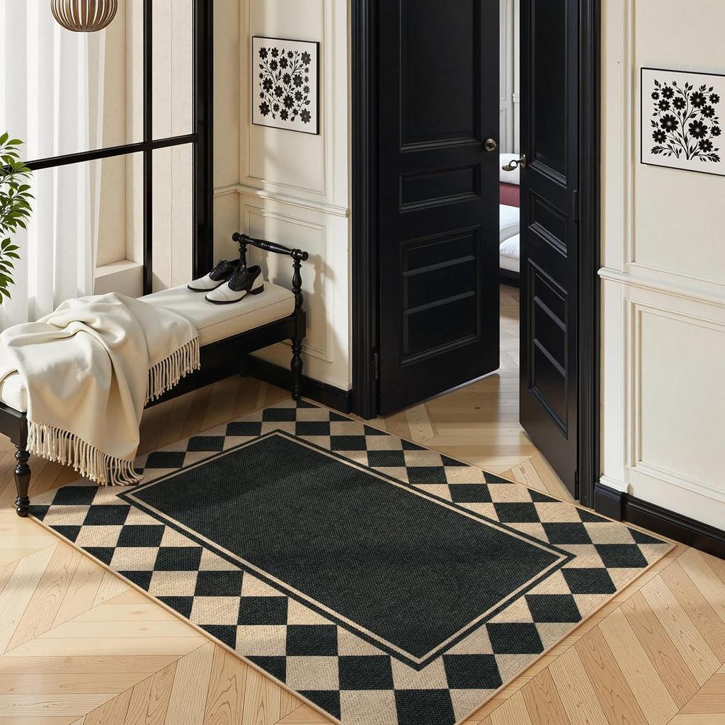 Moynesa Checkered Easy Jute Outdoor Patio Rug 3x5, Washable Indoor Outdoor Rugs for Entryway Non Slip, Farmhouse Carpet for Livi