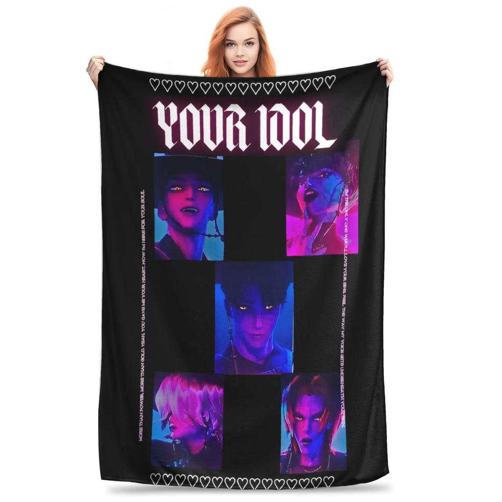 KPop Dämonenjäger Huntrix Decken Flanell Herbst/Winter Tragbare Weiche Überwürfe für Bettwäsche Couch Tagesdecken