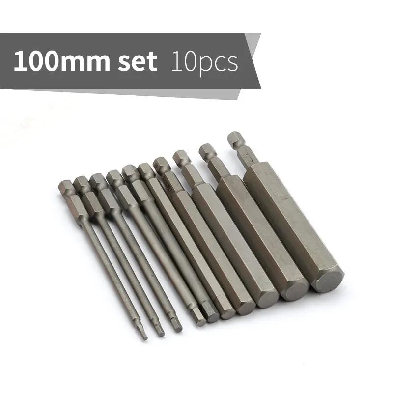 100mm S2 Hexagon Screwdriver Bit Set Magnetic Electric Bit Hex Wind Bit For Power Tools H2 H3 H4 H5 H6 H8 H10 H12 H14
