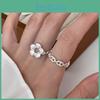 Chic Hollow Five Petal Flower Ring For Women Unique Adjustable Copper Fashion Accessory