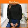 Casual Long Sleeve T Shirt With Embroidered Lace Panel For Spring Women