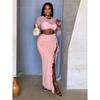 Fashionable Special Women's Clothing Cut Out Crop Top Mesh See-through Double Layer Lining Covering Long Sleeve Dress Two-piece Set 51346