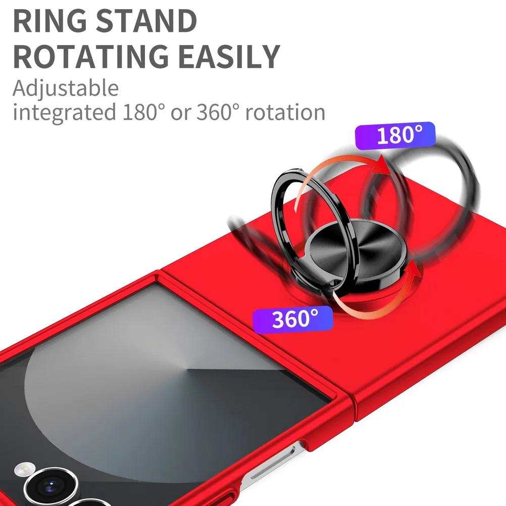Ultra Thin Matte Feel Metal Rotatable Ring Holder Phone Case for Samsung Galaxy Z Flip 7 7FE 6 5 4 3 Shockproof Protect Back Cover