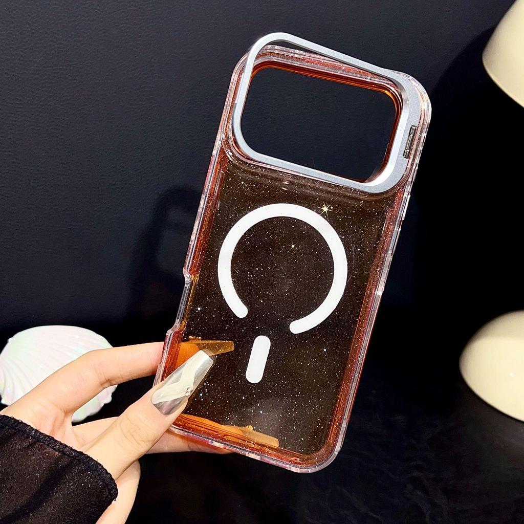 Magnetic Glitter Lens Holder Case for Apple iPhone 14/15Pro/16/17Promax