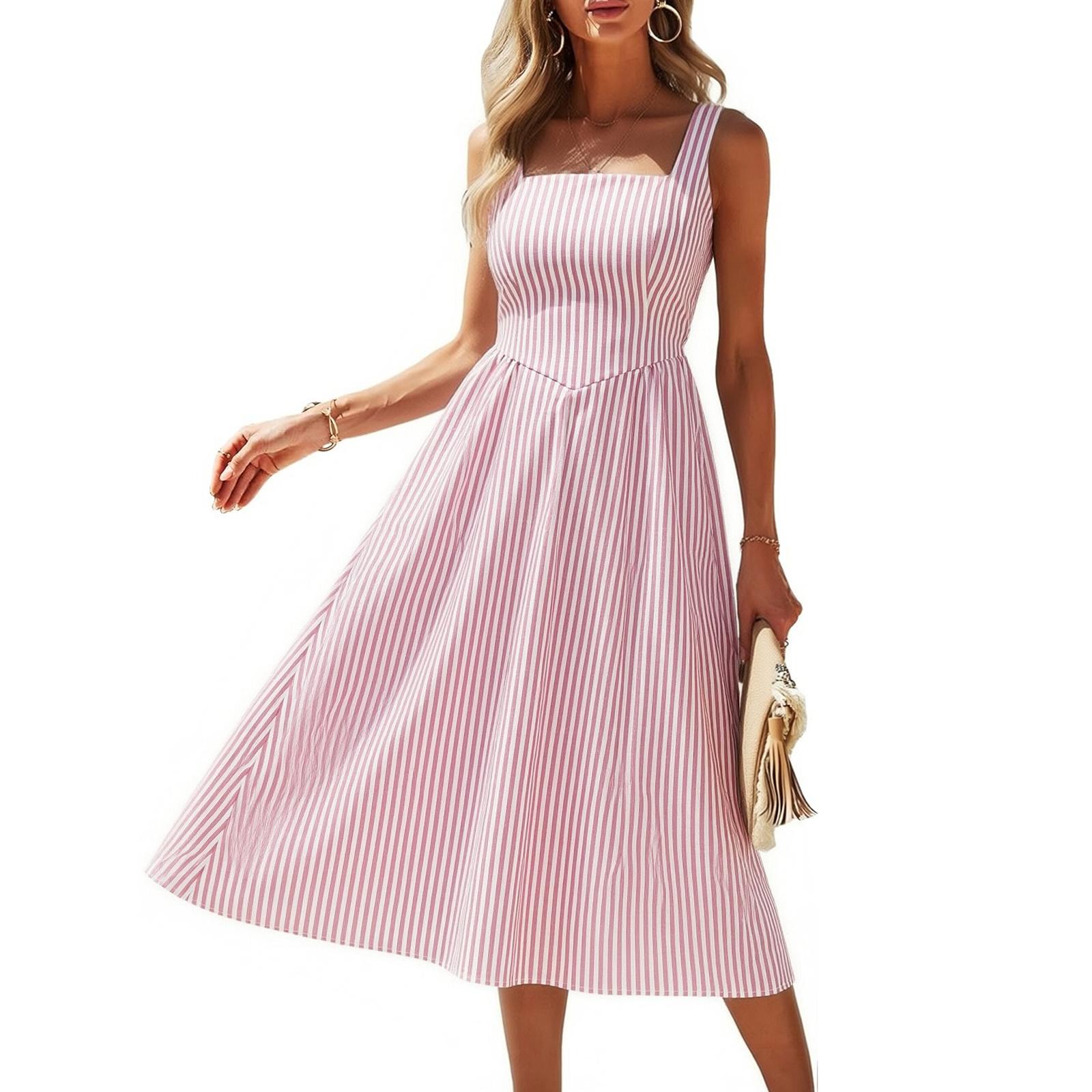 

Модное женское облегающее макси-платье без рукавов с квадратным вырезом и цветовыми блоками в полоску L розовый