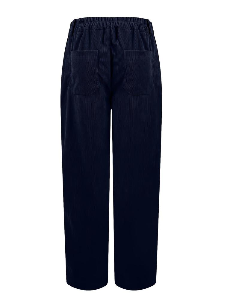 Women's Spring/Summer Corduroy Straight-Leg Pants - Fashionable Solid Color Versatile Design