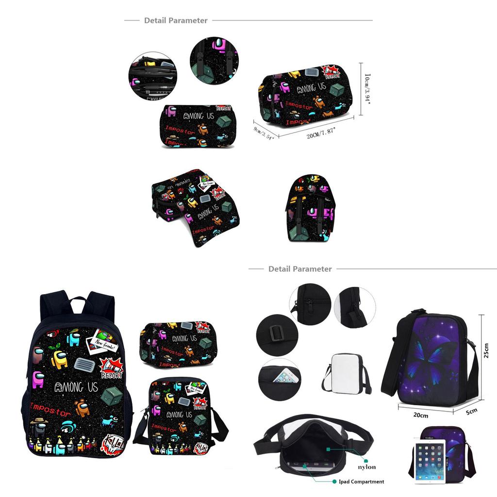 Set de Bolso Escolar Among Us Con Material de Nylon Para la Escuela y el Uso Diario