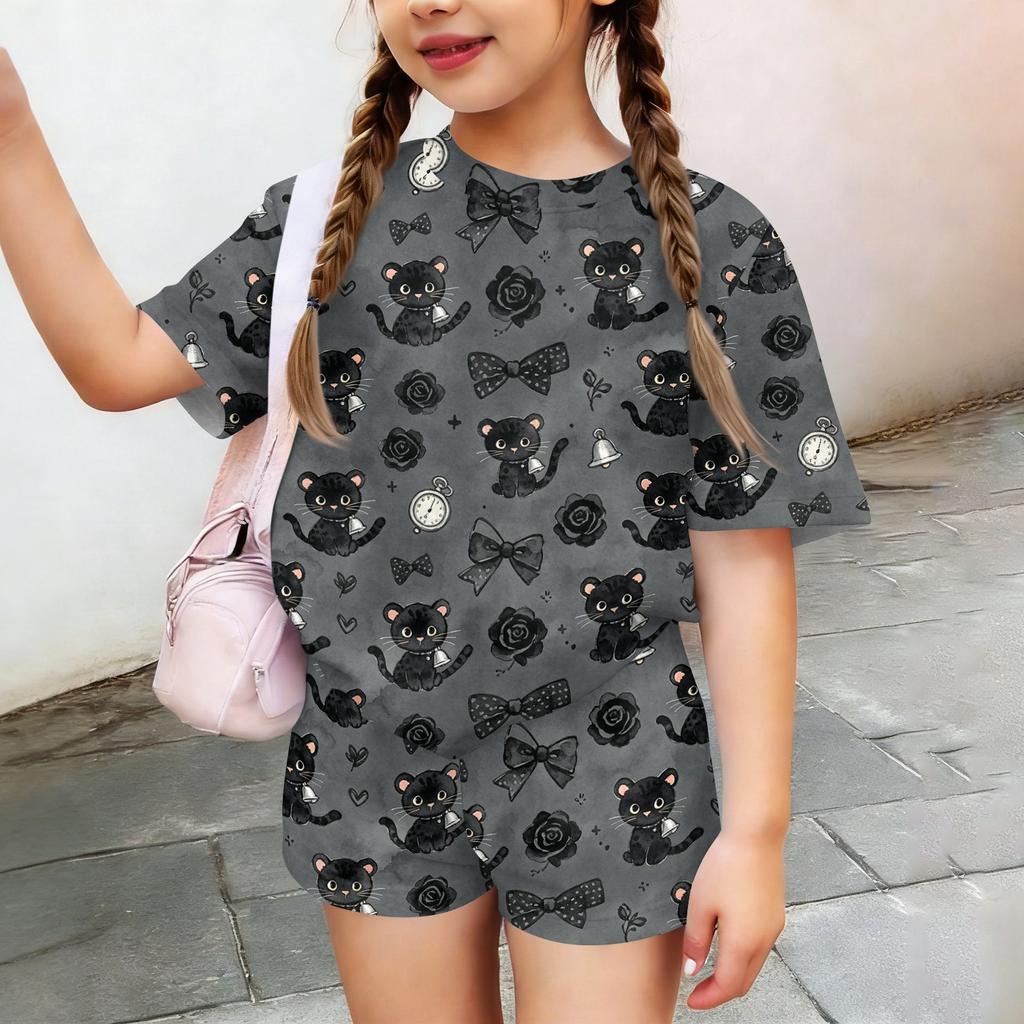 Kids Casual Short Sleeve Top and Shorts Set Animal Print Summer Outfit Lightweight Comfortable Breathable Fabric for Boys and Girls